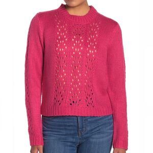Woven Heart Open Knit Pullover Hot Pink Sweater Size Medium